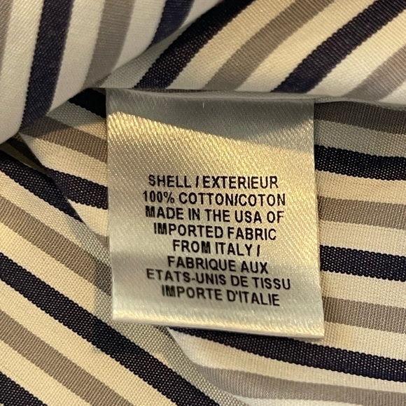 Milly Fractured Sleeve Gray Striped Button Down, Long Sleeve Cotton Blouse, 10 - Picture 6 of 16